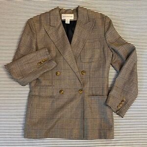 Evan Picone Tan Plaid Double-Breasted Blazer